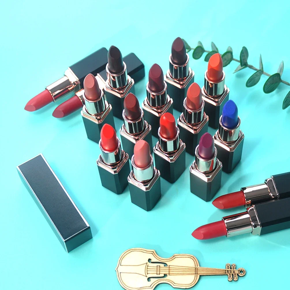 

Custom 16 Colors Square Tube Lipstick Waterproof Long Lasting Non-stick Cup Lip Beauty Makeup Cosmetics Private Label Bulk