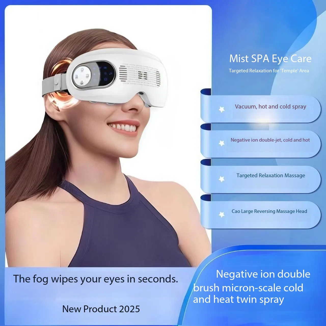 Eye Massager for Migraines Vibrating Hot&Cold Mist Eye Acupoint Massage Mask Relieve Stress Eye Care Device for Improve Sleep