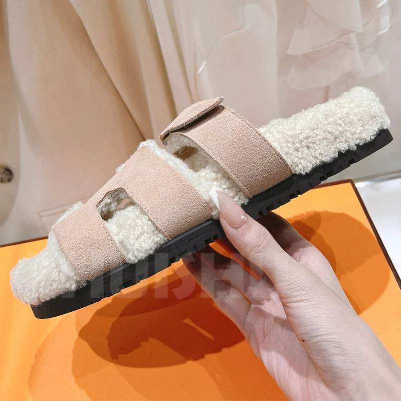 

Women Slippers Spring Autumn 2023 New Cow Suede Upper Round Toe Mixed Colors Open Toe Fairy Shoes Concise Versatile Female Shoes