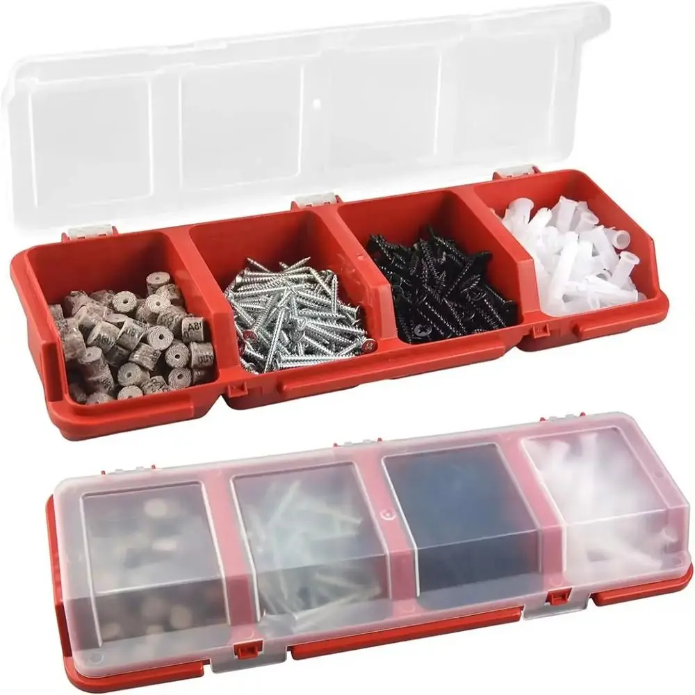 1Pc Parts Storage Box Plastic Screw Organizer Box with 4 Compartment Tool Part Container Bin with Lid Display Storage Case
