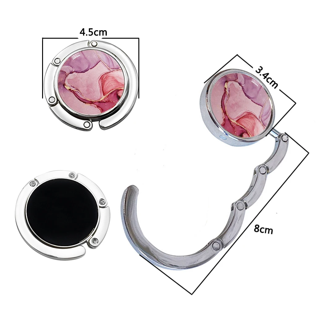 

Marble Print Foldable Hooks Portable Metal Handbag Hanger Purse Hook Handbag Holder Shell Bag Folding Table Edge Use Racks