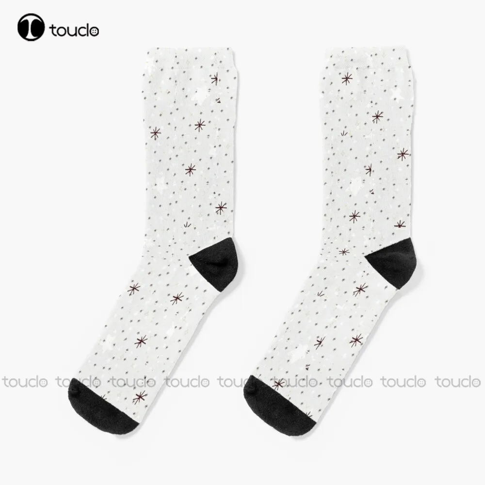 

Grey And Stars Socks Vintage Flower Pattern Street Skateboard Socks 360° Digital Print Christmas New Year Gift Custom Gift Retro