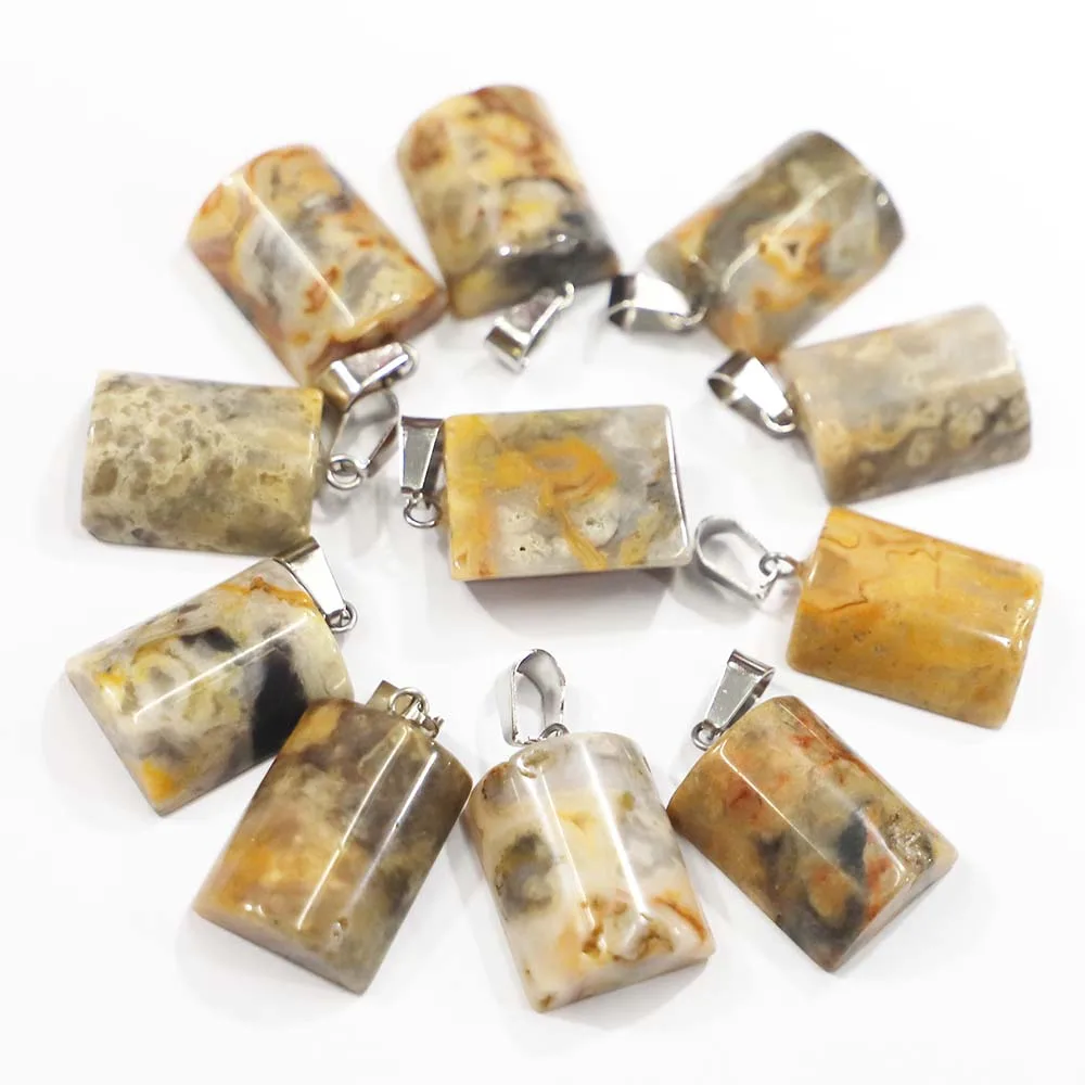 

24pcs/lot New Natural Crazy Agate Stone Semi Cylindrical Pendants Precious Crystal Necklaces Charm Jewelry Accessories Wholesale