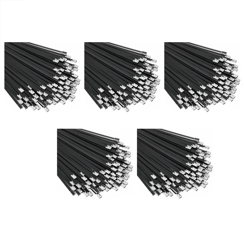 

HOT Metal Zip Ties Black 500Pcs 11.8 Inch 304 Stainless Steel Epoxy Coated Cable Tie For Machinery, Vehicles, Farms, Cables