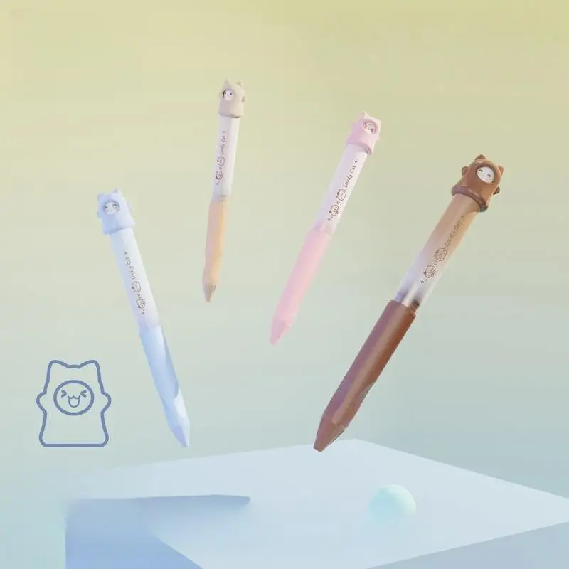 【멋진】1개 학교 문구류 창의적인 고양이 회전 젤 펜 0.5mm 검정색 필기 펜 패턴 변경을 위한 회전식 사무용품