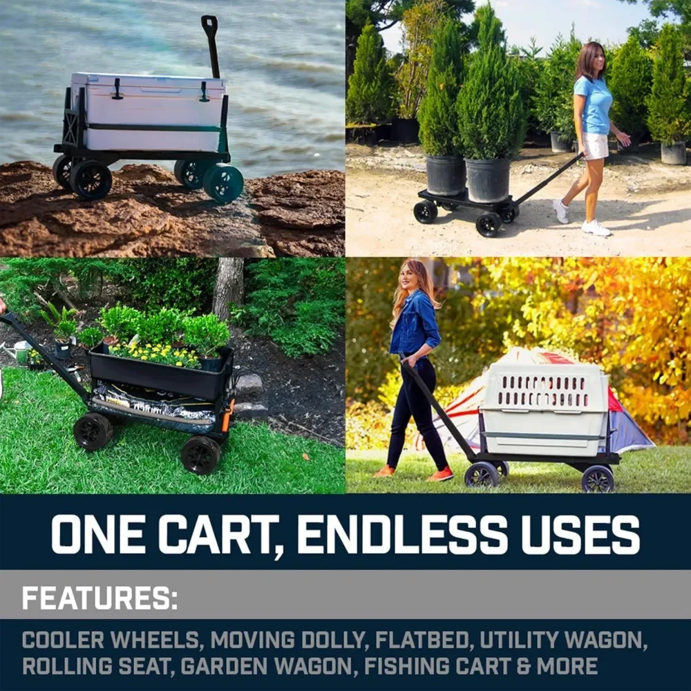 Garden Carts Cart Collapsible Outdoor Utility Wagon-Heavy-Duty Moving Dolly 250 Lb Capacity-Black 2.5 Cu.ft Poly Tub Home