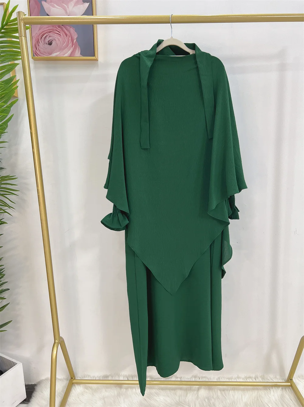 Dubai Turkey 2023 Muslim Women Praying Lslamic Eid Clothing Wrinkled Robes Solid Color Clothes Middle East Hijab Abaya