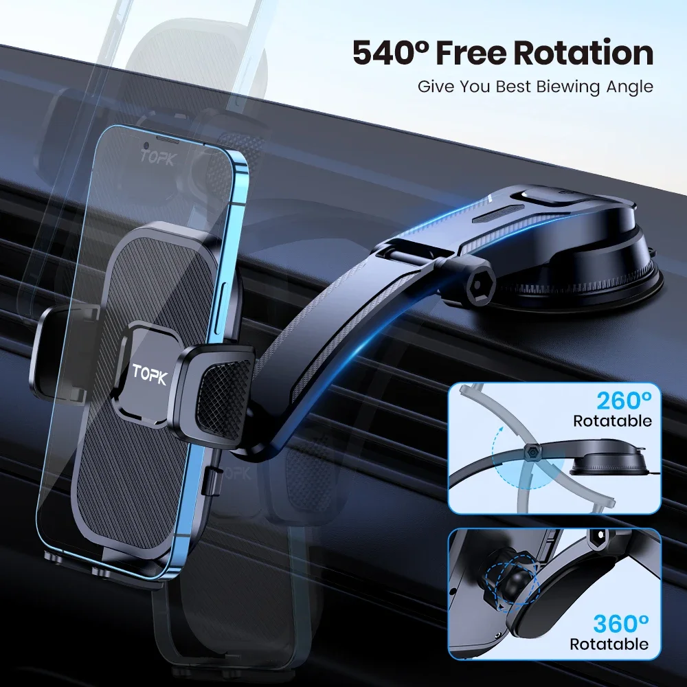 TOPK Gravity Car Phone Holder - Secure, No-Magnet Smartphone Mount