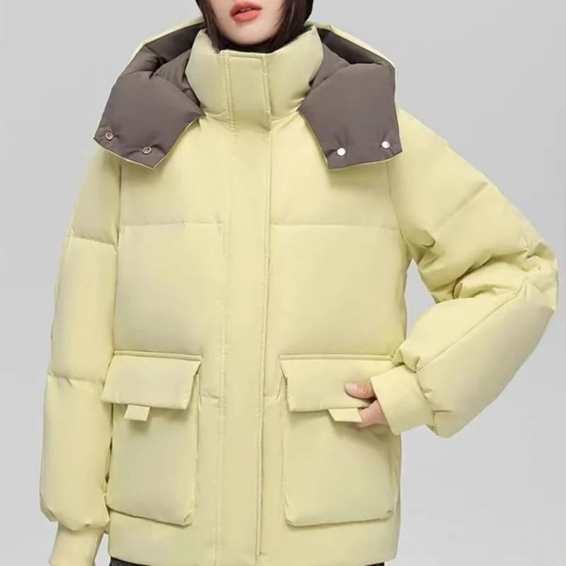 2023 New Women Down Jacket Winter Coat Female Short Parkas Loose Thick Warm Outwear Leisure Time Hooded Versatile Overcoat