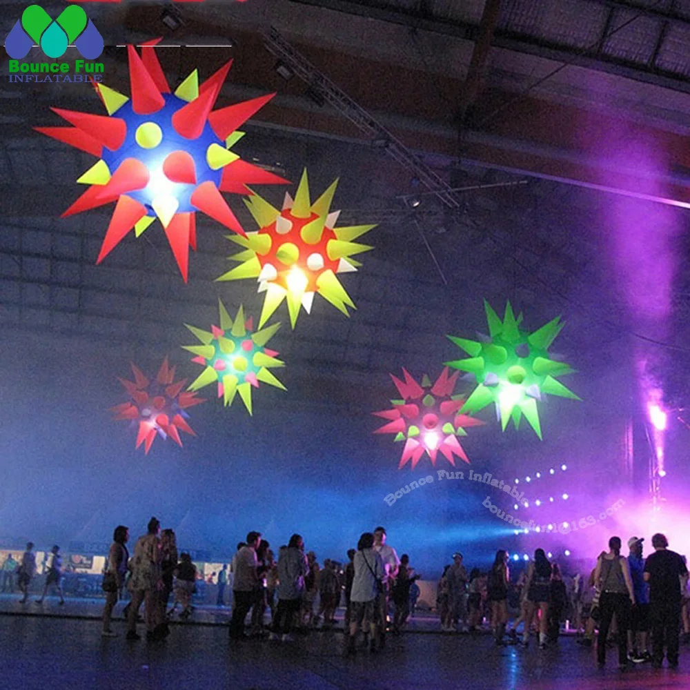 1.5mD Led Lighting 16colors Changing Inflatable Star Balloons For Hanging Decoration For Night Club Or Stage Decorate