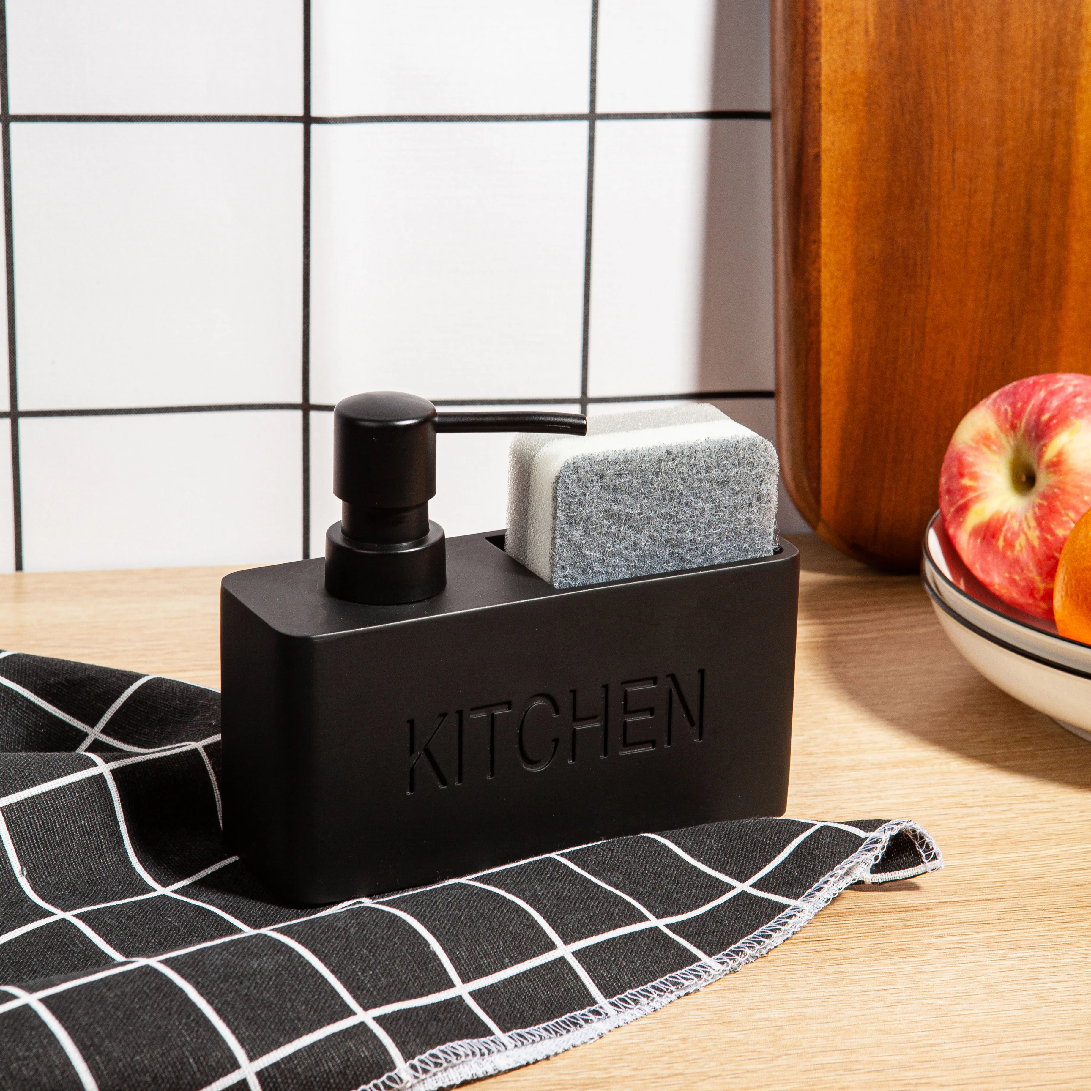 

Kitchen Soap Dispenser Set Liquid hand soap dispenser Stores Sponges bottle brushes Holds Scrubbers Brushes