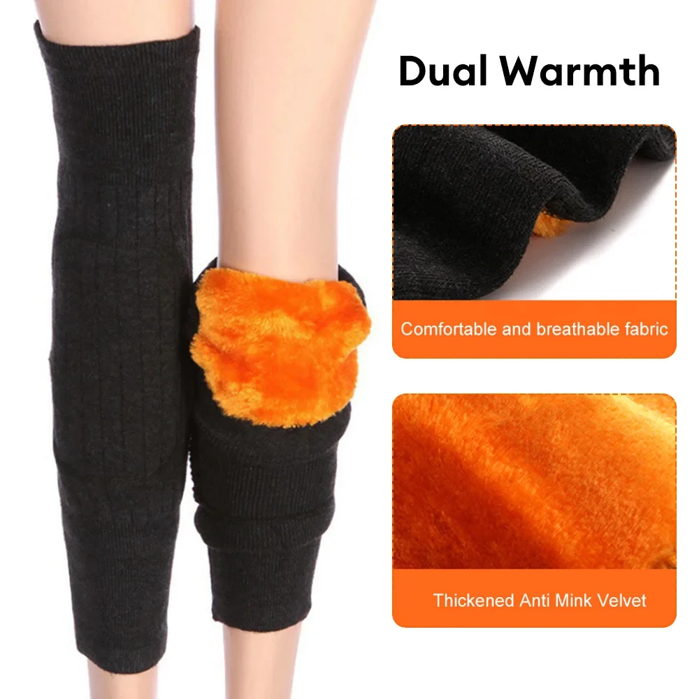 1 Pair Winter Plush Knee Pads Faux Fur Warm Men Women Thicken Wool Protection Knee Velvet Wind And Cold Protective Knee Guard - 200000297