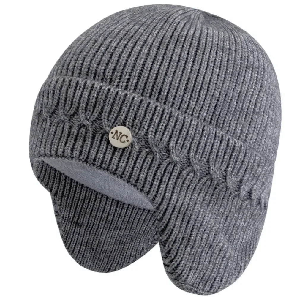 Unisex NC Metal Decorative Cozy Winter Hats With Earflap Men Women Fashion Beanie Hat Casual Winter Ear Protection Knitted Hats