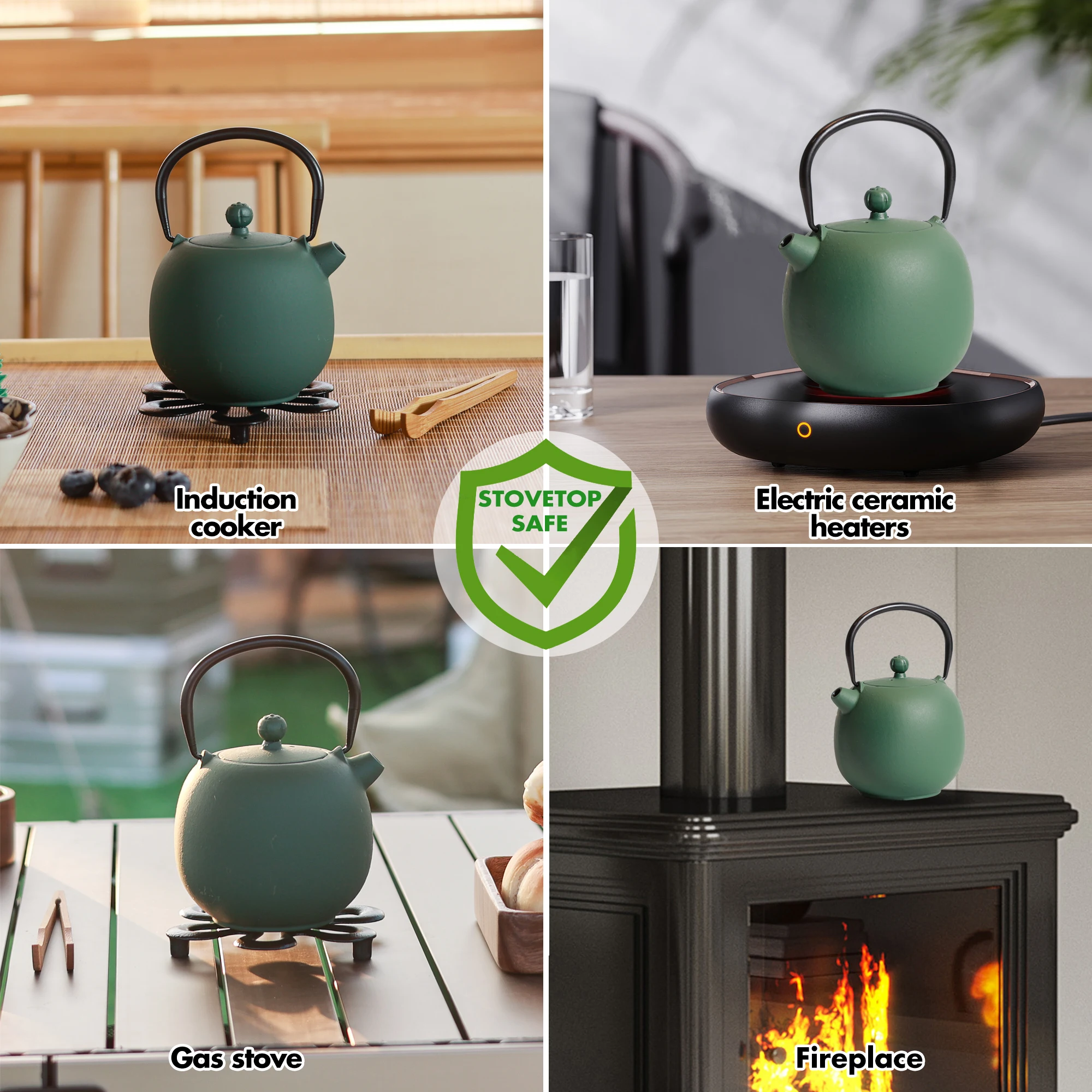 Teiera giapponese in ghisa con infusore 800ml per cucina - Verde