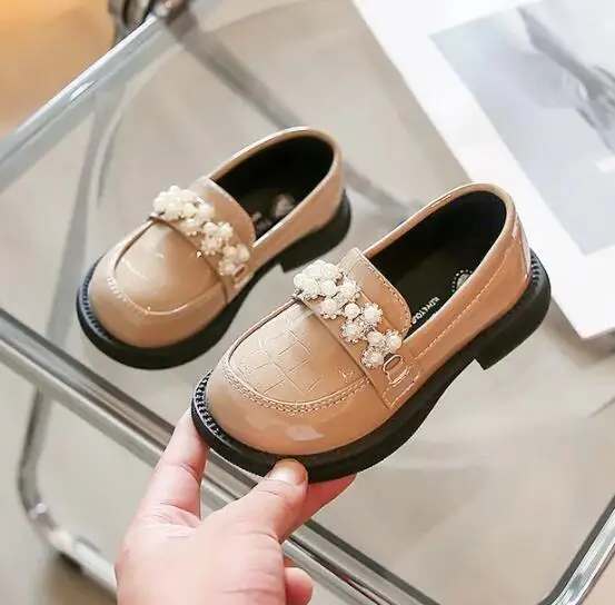 Girls Leather Shoes Kids Princess Shoes Kids New Fashion Pearl Soft Bottom Children Infant Girl String Bead Wedding Dance