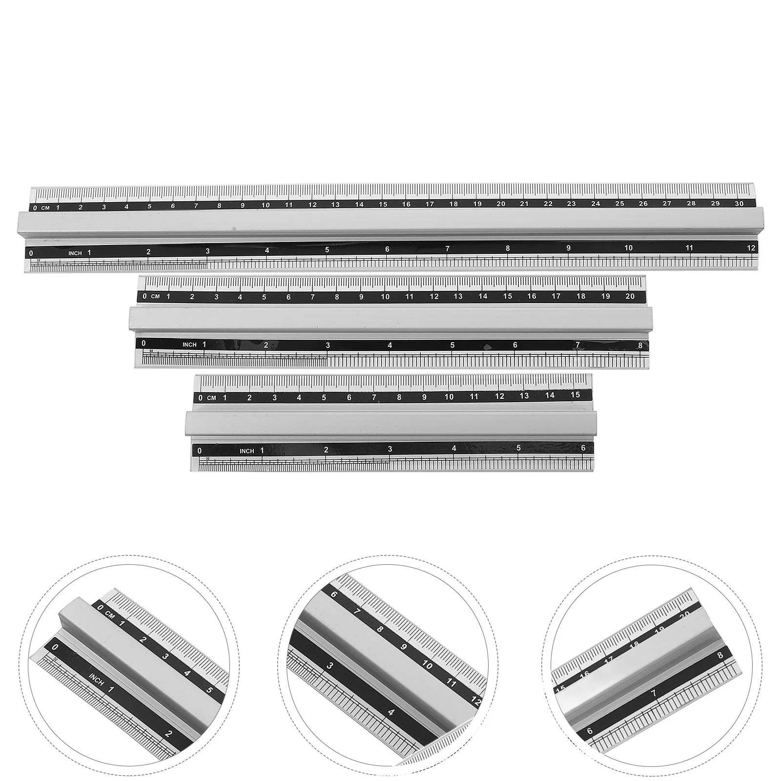 3 Pcs Aluminum Ruler Measuring Tool Office Drawing Measurement Multi-use Rulers Geometry Tools Multi-functional Must Have