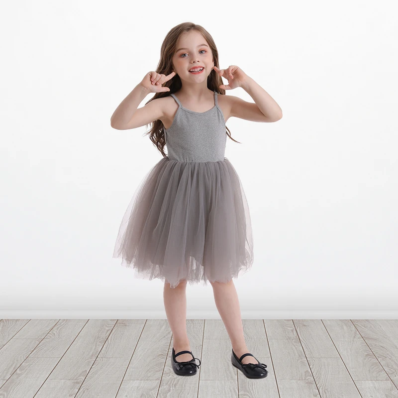 Little Girl Wedding Party Dress Summer Costumes for Girls Baby Kids Princess Tulle Tutu Vestido Children Pink Sling Clothes