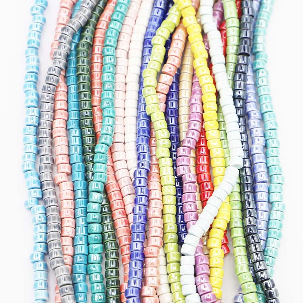 New Drum Cylinder Ceramic Beads Simply Colored Round Flat Spacer Beads for Jewelry Making DIY Handmade Accessories 200pcs 6x4mm
