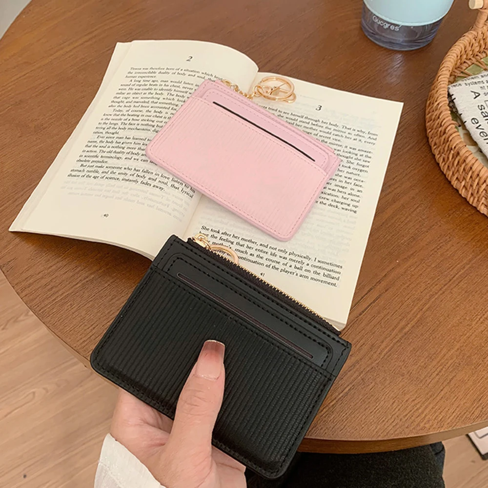 Small Women Credit Card Wallet Name Saffiano Leather Zip CardHolder Multiple Colors Ultra Thin Coin Purse