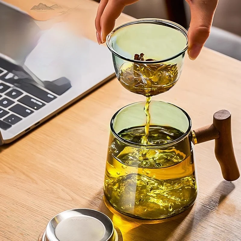 Tea Cup GIANXI 400ml Glass Tea Cup Walnut Anti Scald Handle Thickened High Borosilicate Glass Tea