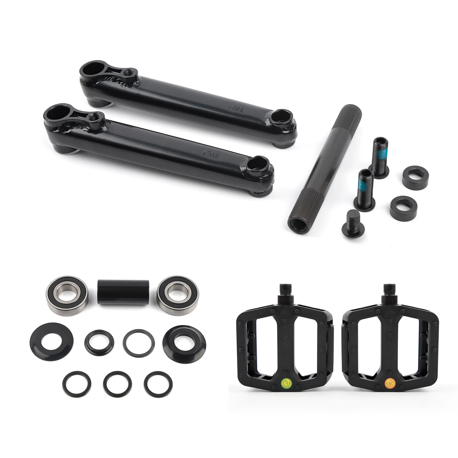 POLSO Black BMX Crank 48T 170mm 9/16 CRMO Crankarm and Mid BB EURO