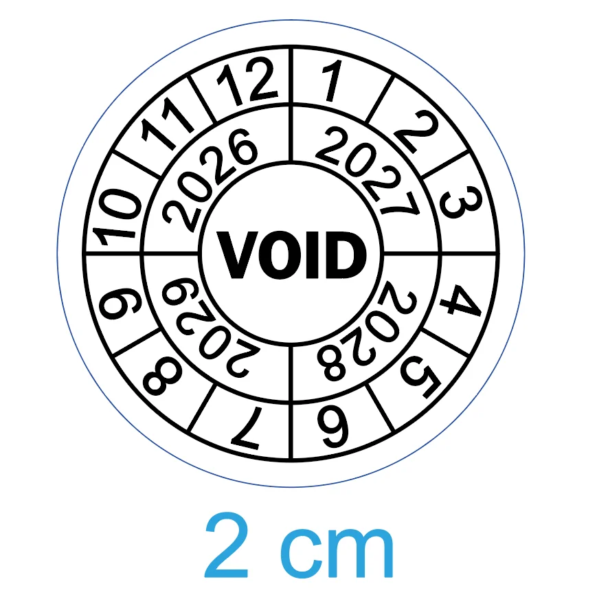100 Stück 20 mm zerstörendes sprödes Papier Garantie VOID Etikettenaufkleber Reparatur Garantie Jahr Monat Verfallsdatum Manipulationssicher