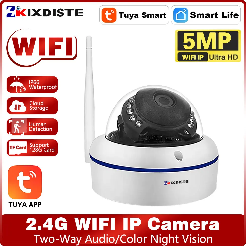 

5MP Wireless IP Security Tuya Smart Life 4X Zoom Camera Audio Record Outdoor Street Wifi CCTV Video Surveillance Dome Camera