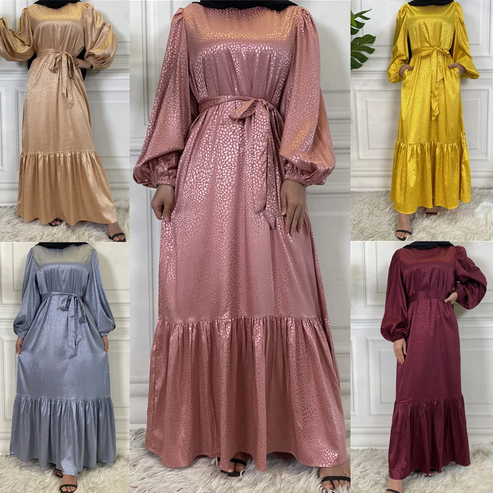 

Luxury Satin Solid Women Long Dress Muslim Ramadan Islamic Abaya Arab Turkey Malaysia Middle East Dubai Caftan Maxi Robe Fashion