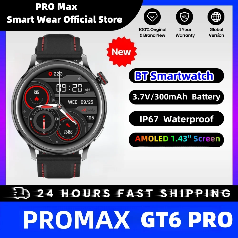 

AMOLED Screen Smartwatch GT6 PRO Smart Watch Men Women Bluetooth Call Voice Waterproof Wrist Watches Wristwatch Smartband