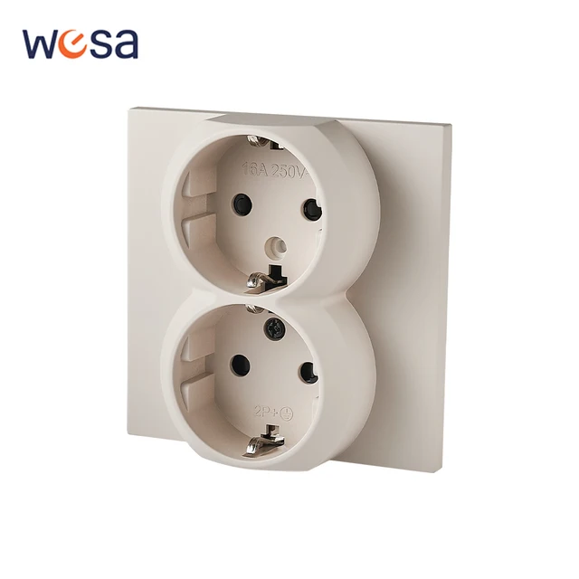 เต้ารับไฟฟ้าแบบฝังผนัง ป้องกันไฟลุก ทนไฟ 250V มาตรฐาน EU รุ่นคลาสสิก พร้อมสายดิน 1