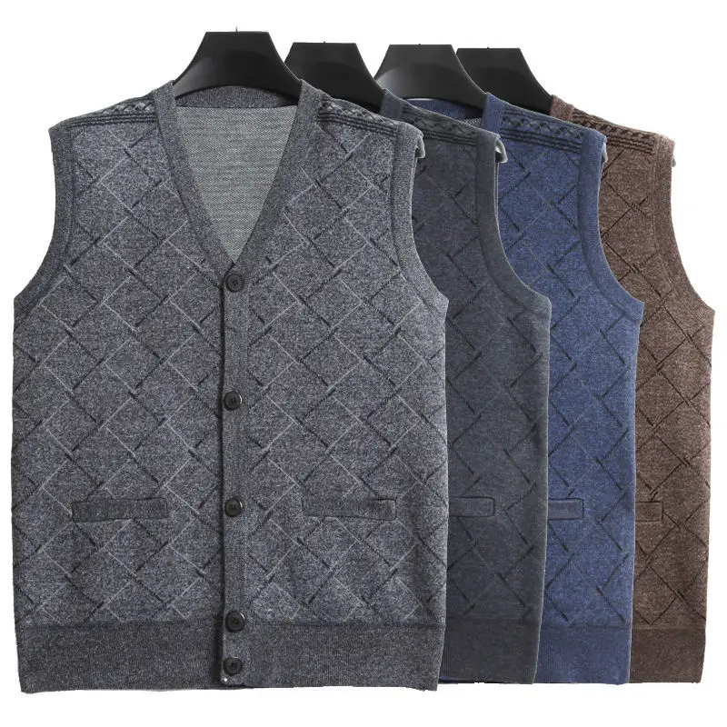 Anti-pilling Top Grade New Winter and Autumn V Neck Woolen Fashion Brand Knit Cardigan Casual Sweater Vest Sleeveless A65