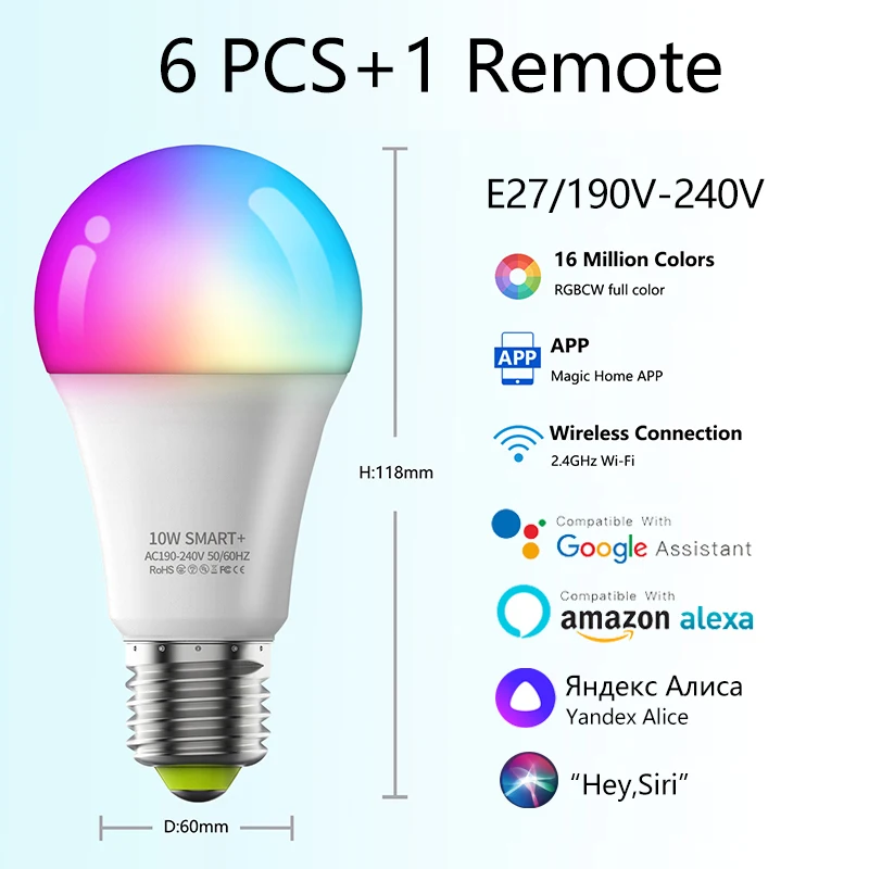 ANTELA Ampoule Connectée Wifi E27 LED Multicouleurs RGB + CCT 2700K-6500K,  Compatible Avec Alexa/Google Home, Ampoule Intelligente Pas Besoin de Hub,  4 PCS : : Luminaires et Éclairage