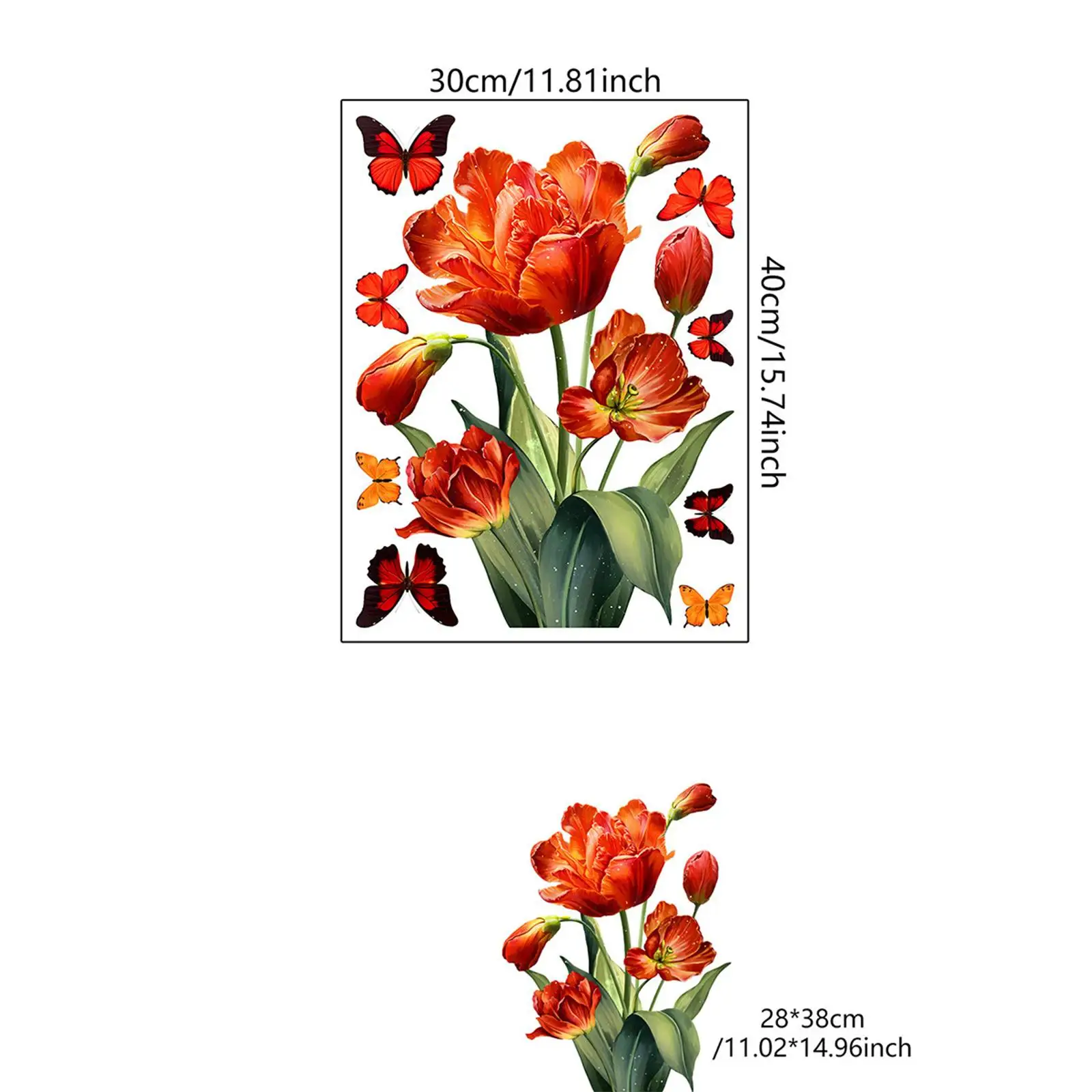 Tulips Butterfly Window Sticker Static Sticker Creative Elegant Artistic Window Decor for Home School