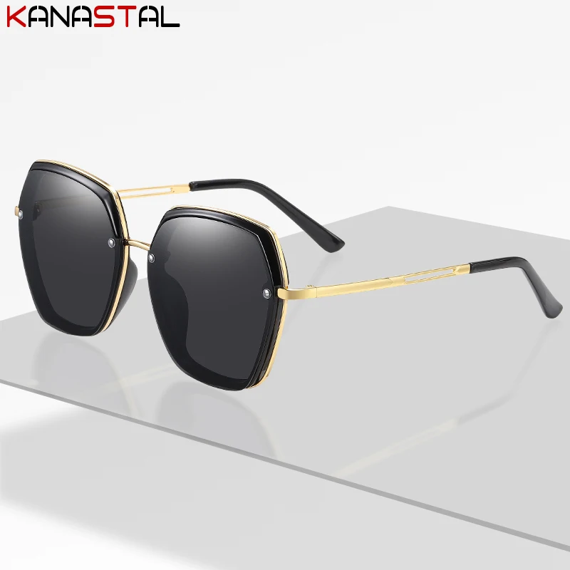 

Women Sunglasses Polarized UV400 Street Fashion Sun Glasses Metal Polygon Eyeglasses Frame Ladies Travel Beach Sunscreen Eyewear