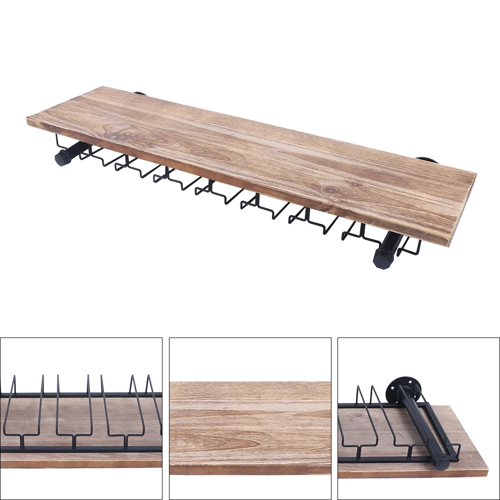Wine Rack Wall Floating Bar Shelves Wine Shelf Real Wood Shelves Wall Shelf Unit Steam Punk Pipe Shelving Wine Glass Rack 3