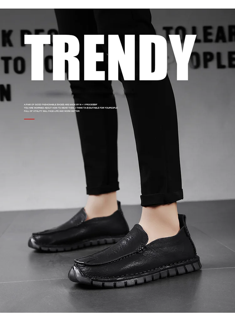 Men's Handmade Leather Casual Shoes Loafers Breathable Slip on