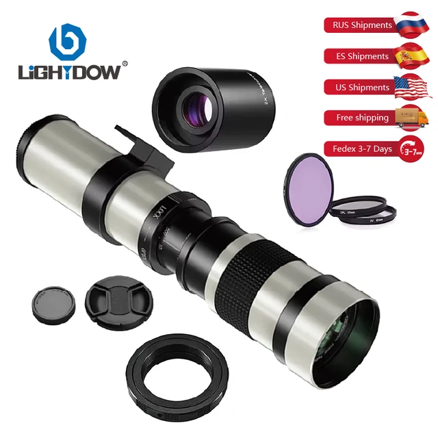 Lightdow 420-800mm F8.3-16 Manual Zoom Telephoto Lens With UV CPL FLD Lens Filters 2X Converter RU USA ES Warehouse Shipping