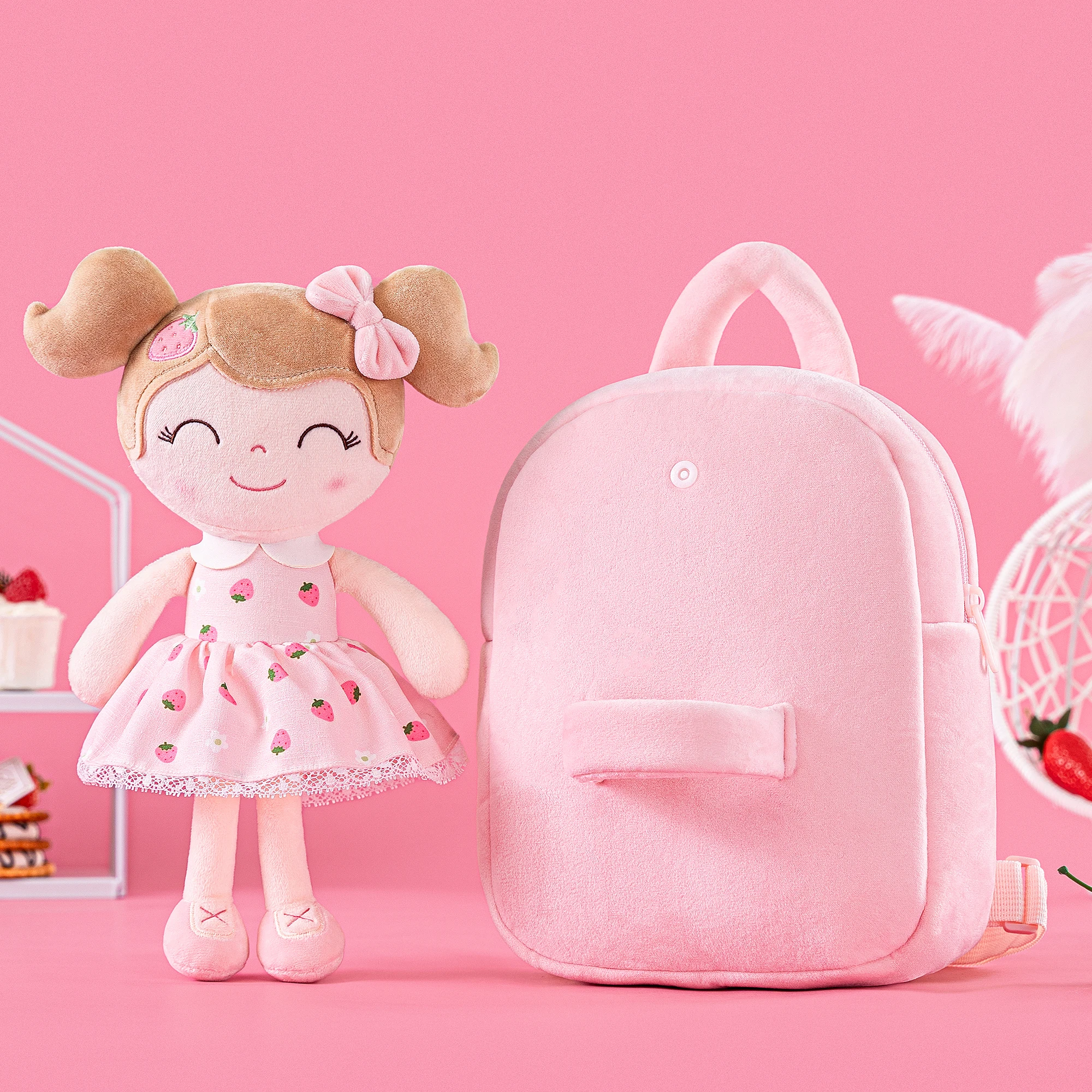 Gloveleya Plush Backpack Baby Girls Backpacks Toddler bags Spring Girl Strawberry Toy Stuffed Dolls First Baby Gifts