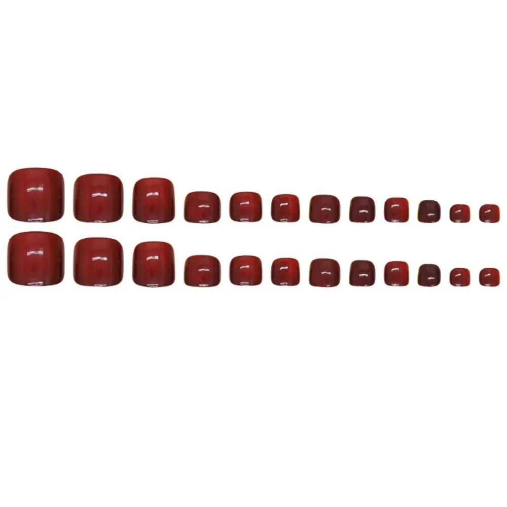 24pcs Fashion Short Square False Nails French Dazzling Press on Nails Red Cat Eye Full Cover Nail Tips Women Girls