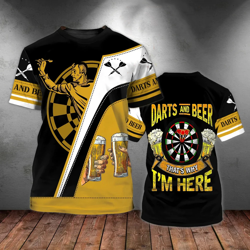 

Men's Beer 3D Printing and Darts T-shirt, Custom Short-sleeved Shirt, Round Neck Oversized Casual Fashion Summer Clothing2023