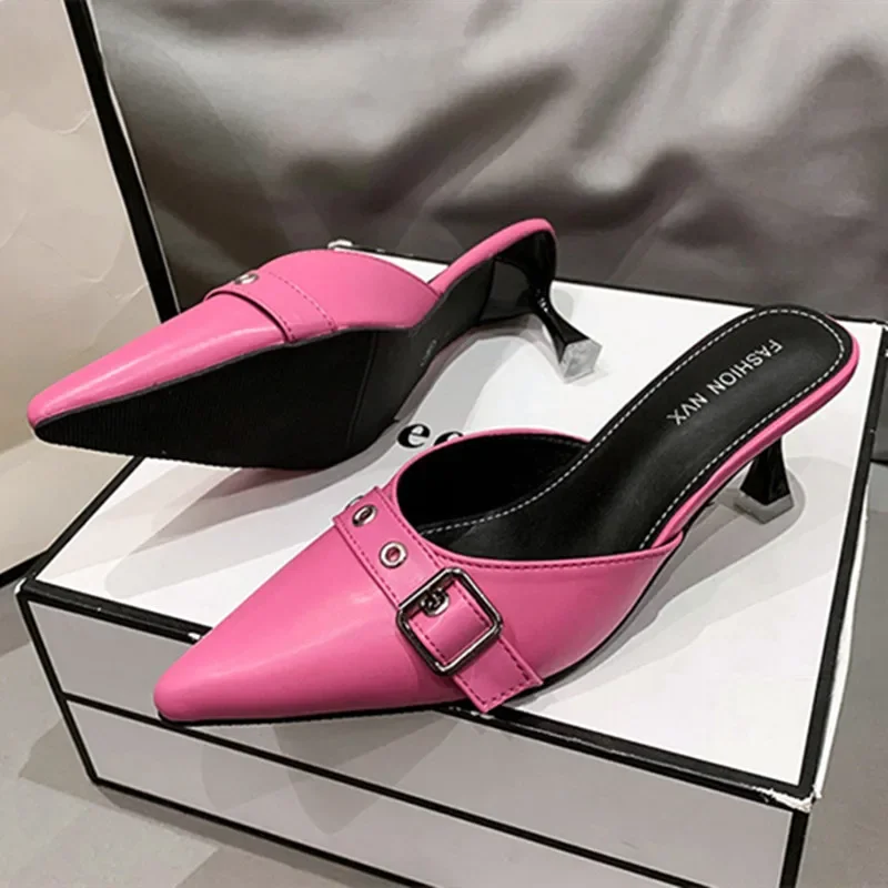 

Женские мюли на высоком каблуке, элегантные шлепанцы на тонком каблуке с острым носком, 2024