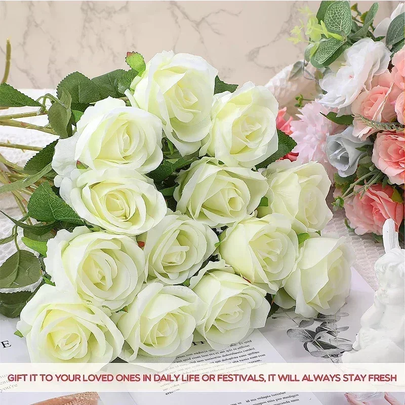 50 Pcs Artificial Flowers Silk Roses Bouquet for Home Wedding Centerpieces Party Decorations