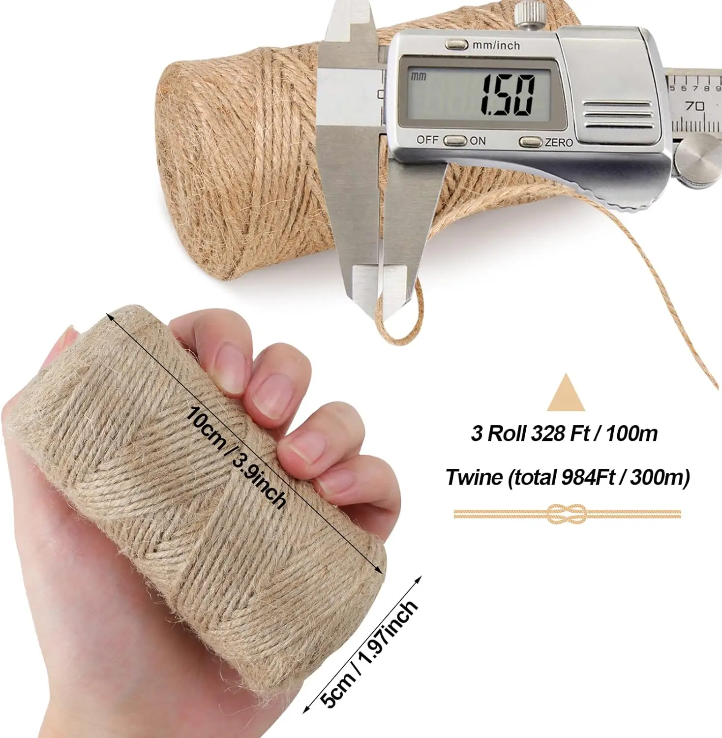 Natural Jute Twine 1.5mm for Gardening Plant Gift Wrapping Art Wedding Decoration Packing