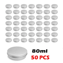 Aluminum Tin Cans Set with Screw Top Lids for Balm and Cosmetic Storage (Silver 80ml 50PCS)