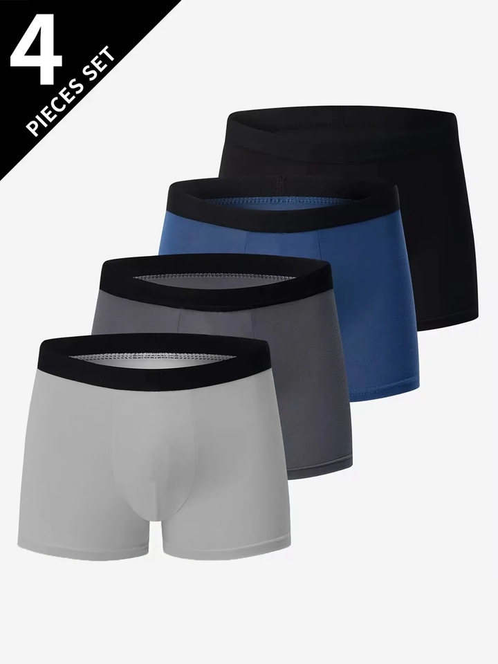 4PCS Solid Color Comfortable Casual Men's Flat Underwear Elastic Waistband Breathable Flat Underwear Men's Sexy Underwear