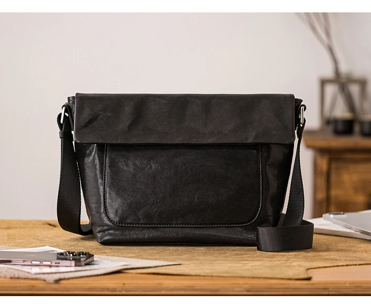 PNDME Casual minimalistische Designer handgemachte echtes Leder Herren Umhängetasche Outdoor Pendler erste Schicht Rindsleder Umhängetasche – Detail 8