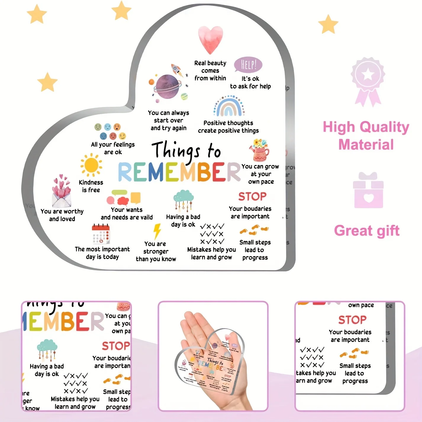 Mental Health Affirmations Heart Acrylic Sign 3