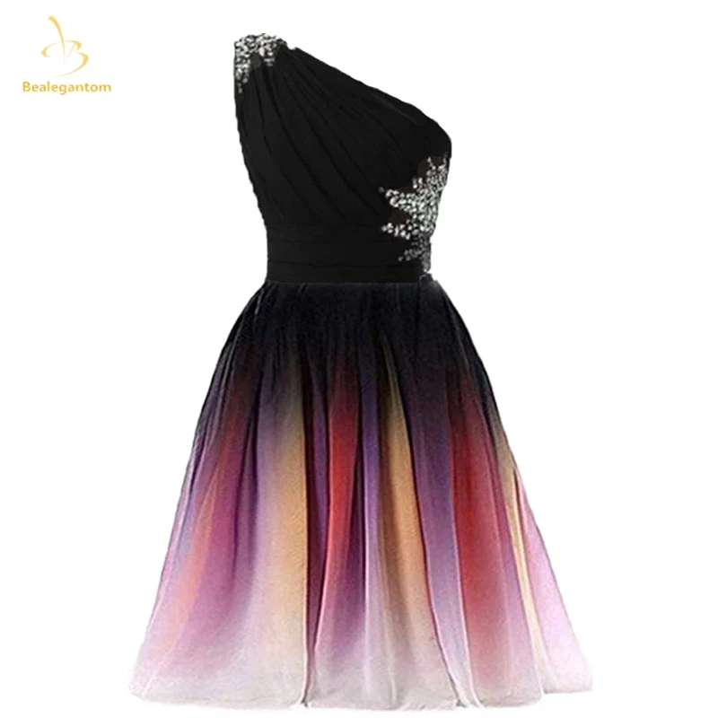 

Bealegantom Short Gradient Prom Dresses One Shouder Chiffon Beaded Mini Formal Occasion Evening Party Gown Robes De Soiree