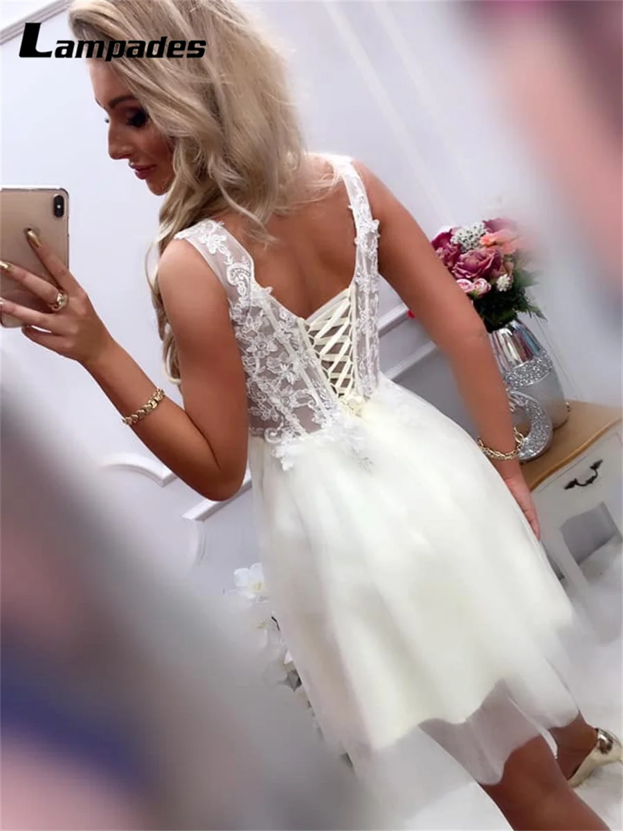 V-neck Beige Tulle See Through Short Party Dress Woman Cocktail Special Occasion Dresses Dress For Guest Wedding Party