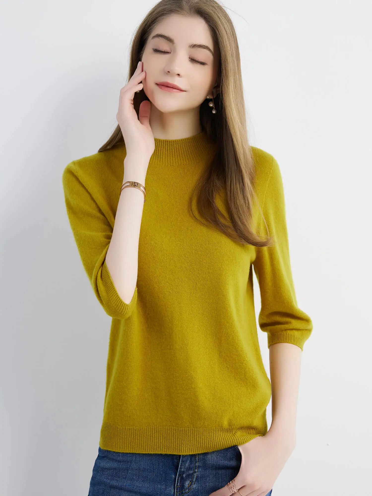 Wool Top Women's Sweater Knitwears Short Sleeve Pullover 100% Wool Half Turtleneck Sweater for Women Knit Jumper Female Clothing
